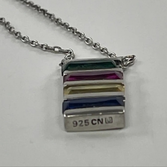 D STERLING SILVER 925 NECKLACE 18.25" MULTIPLE COLORED GEM STONES - Picture 5 of 8